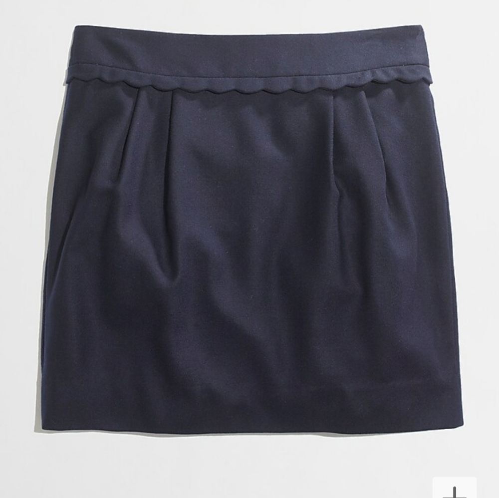 New! J.Crew wool blend Navy mini skirt with scallop waist size 12.
